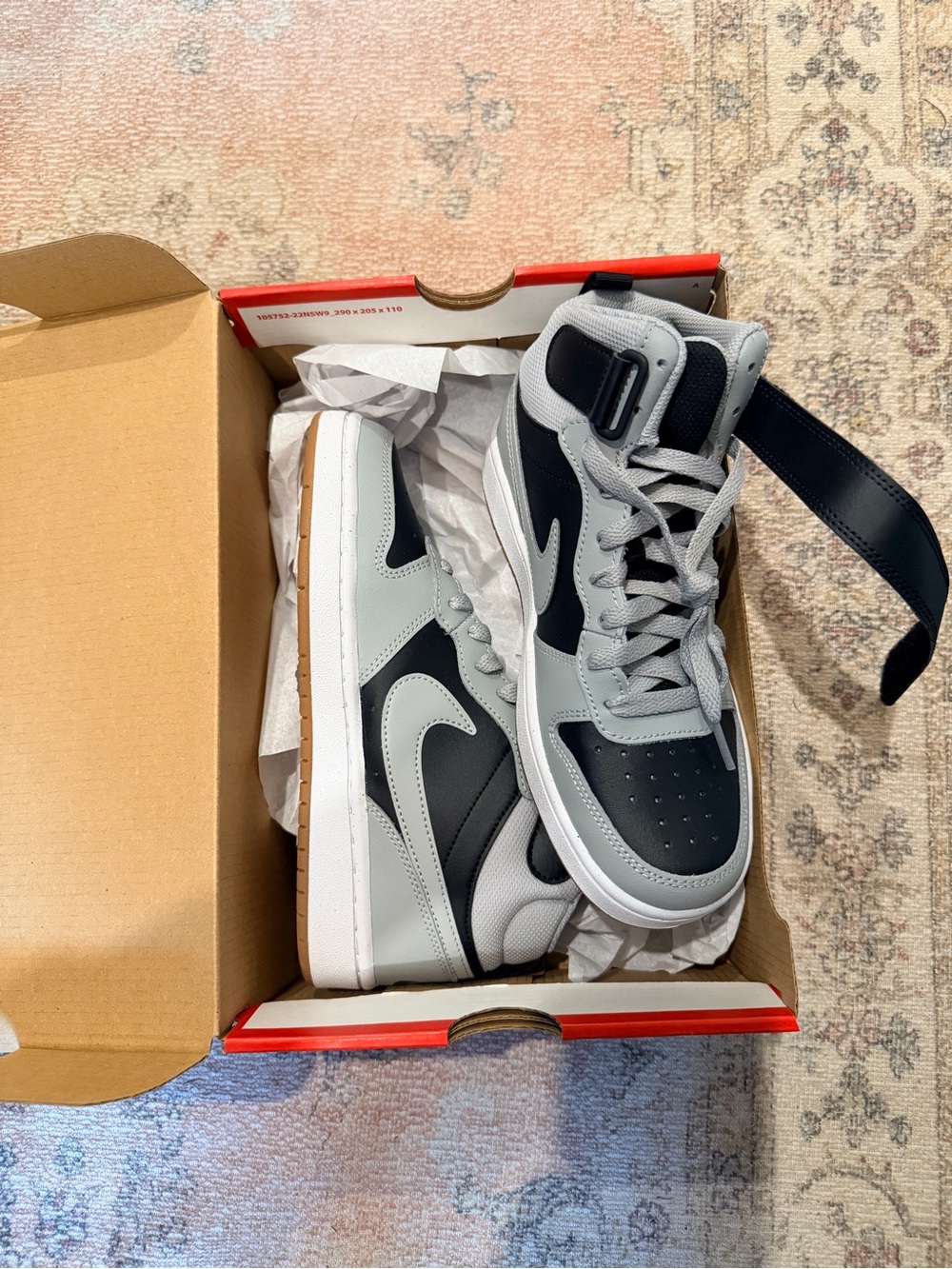 Nike Kids Court Borough Mid2 in Black and Gray with Gum Outsole